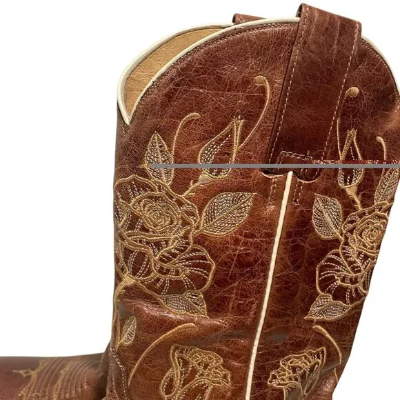 Roper Womens Desert Rose Cowboy Boots Brown Leather Square Toe Sz 6 Western - Picture 2 of 15
